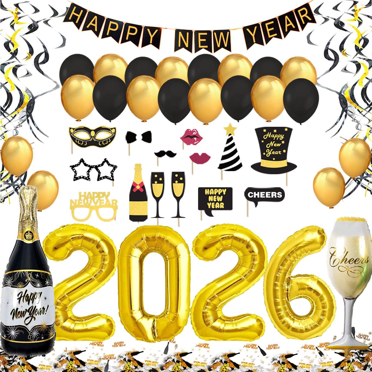 New Year's Eve Decoration 2026 XXL Set, Happy New Year Banner